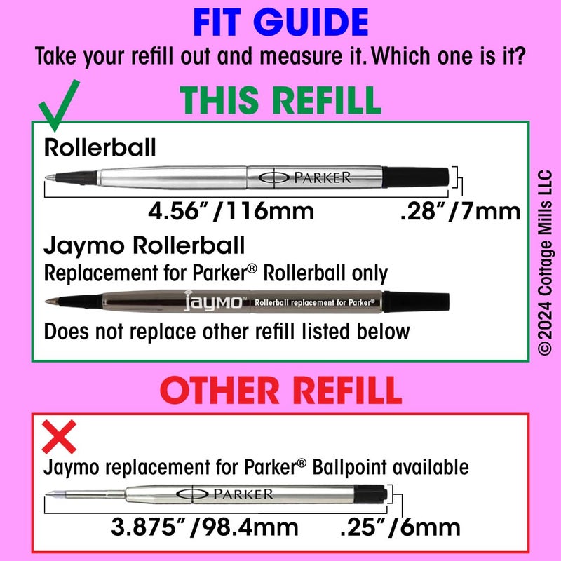 Jaymo Replacement for Parker Quink 1950324 - Measures 4.56 in / 116 mm Long - Rollerball Pen Refill - 6 Blue - Image 4